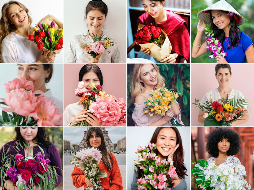 Девушки с букетами цветом